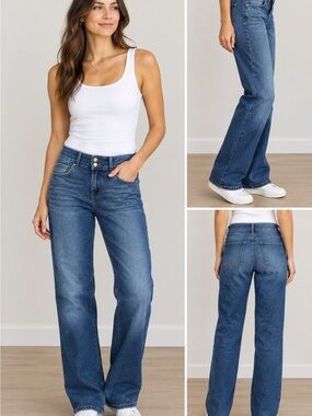TIFFOSI W32 Double-Up Medium/High Rise Straight Leg Jeans Blue Denim 99% Cotton
